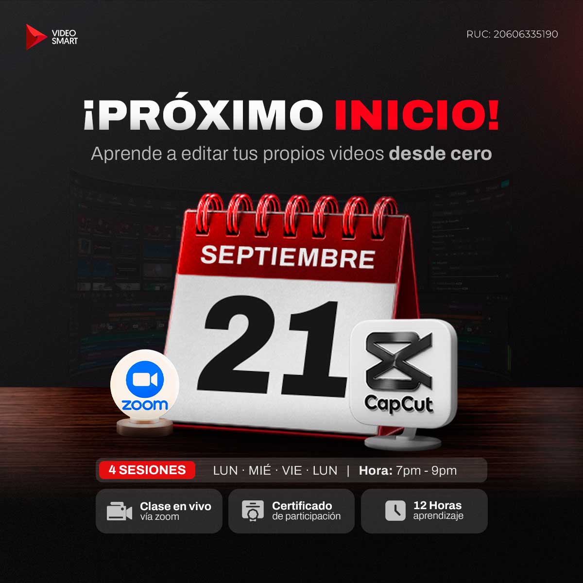 Próximo inicio del taller de edición con CapCut: 21 de septiembre